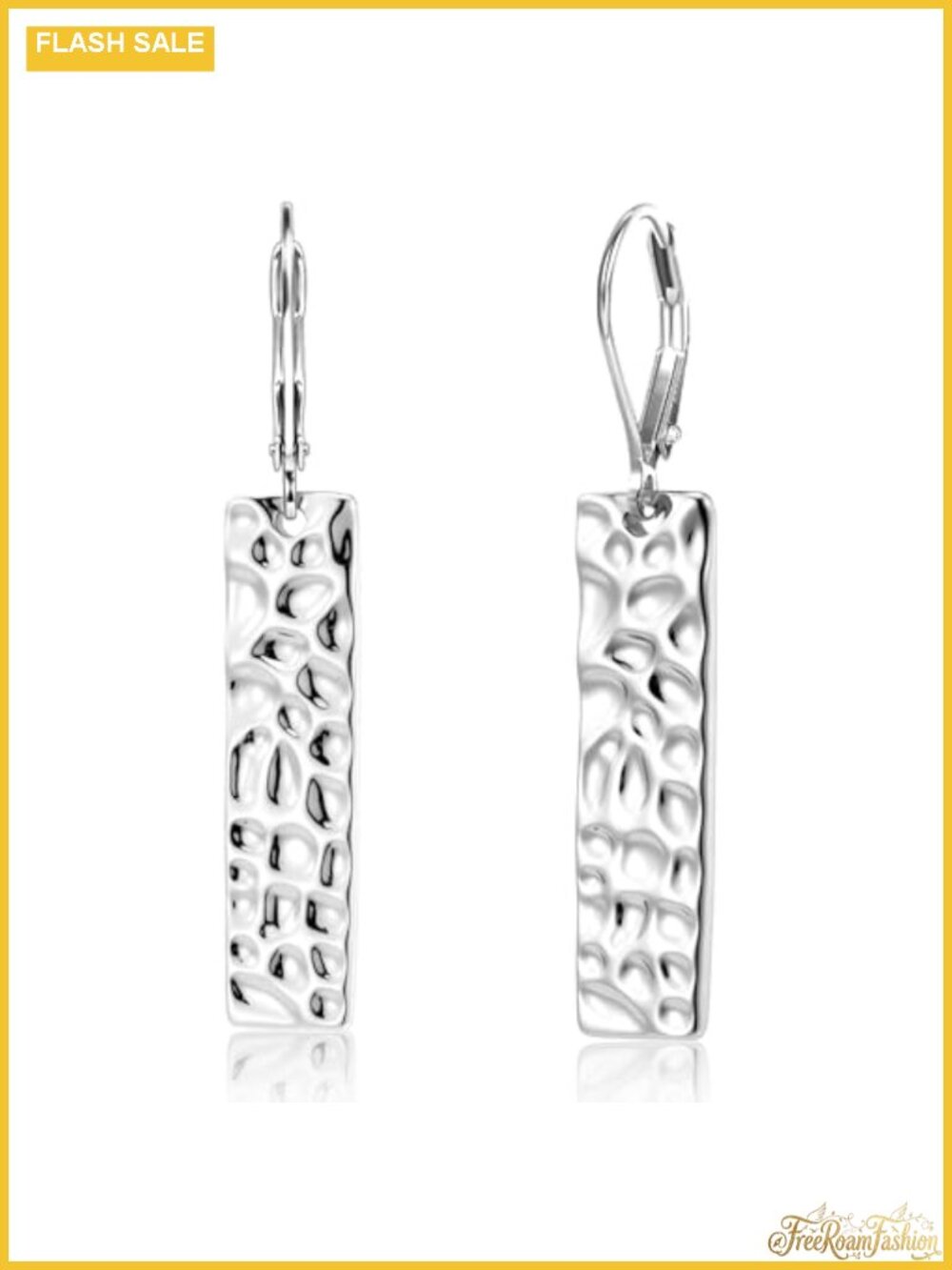 Hammered Dangle Leverback Earrings Sterling Silver White Gold Plated